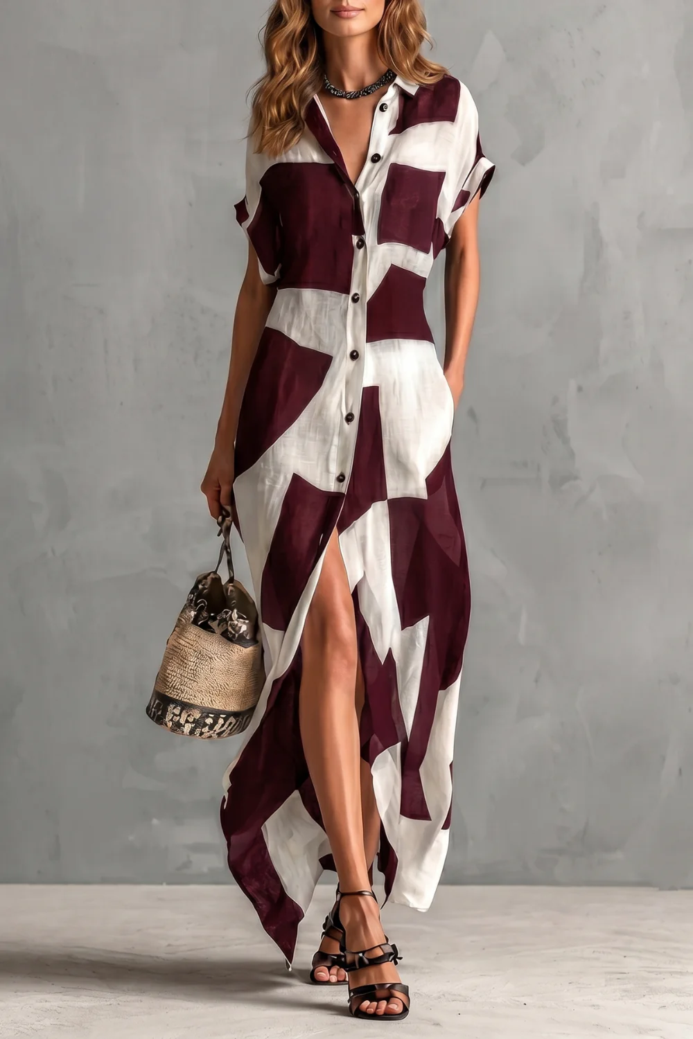 Montrielle – Abstract geometric print – Maxi shirt dress - Image 8