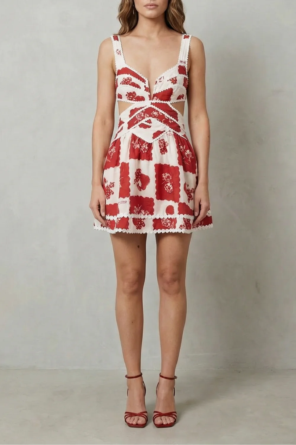 Nashira – Vintage scarlet motif – Cutout mini dress