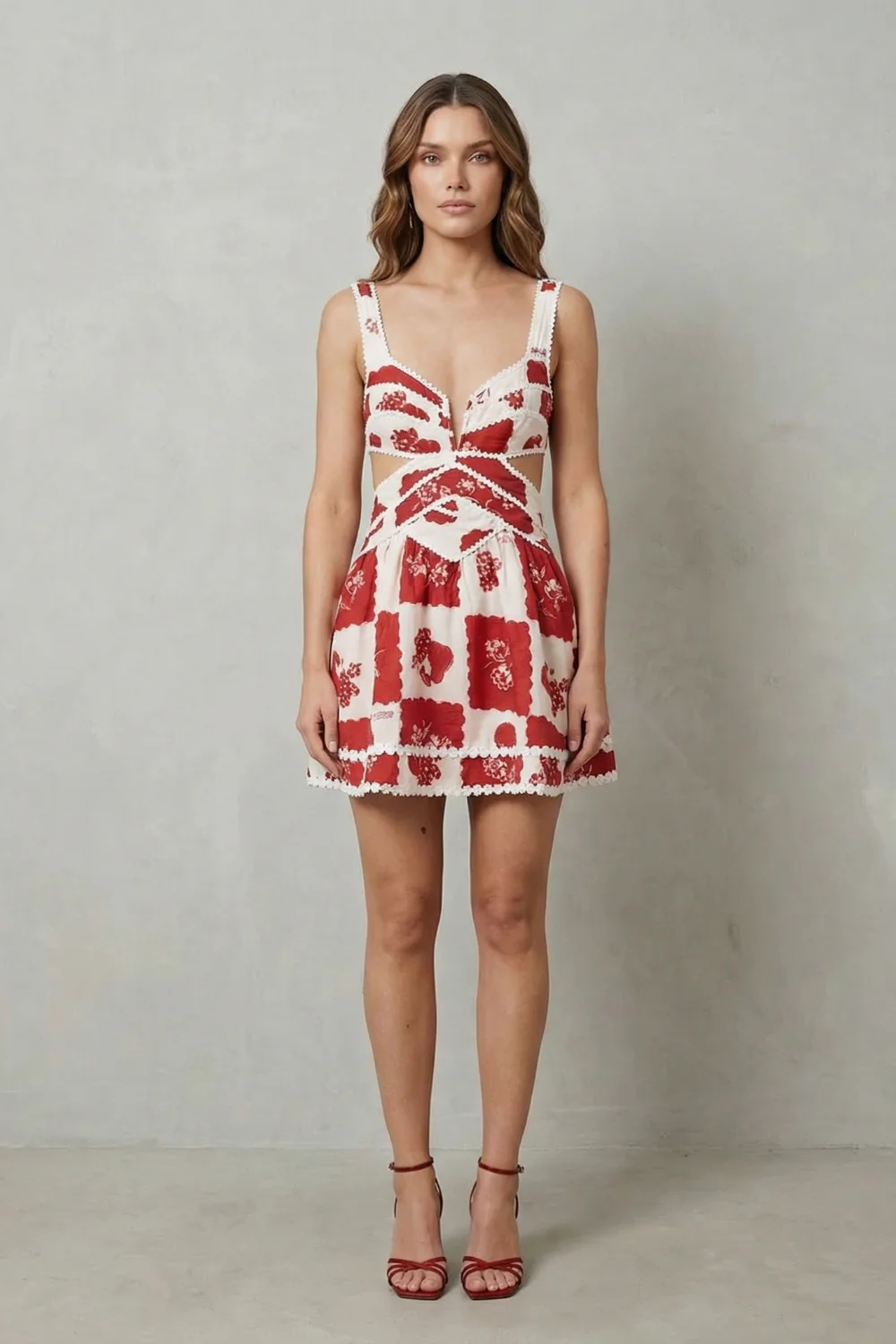 Nashira – Vintage scarlet motif – Cutout mini dress - Image 2