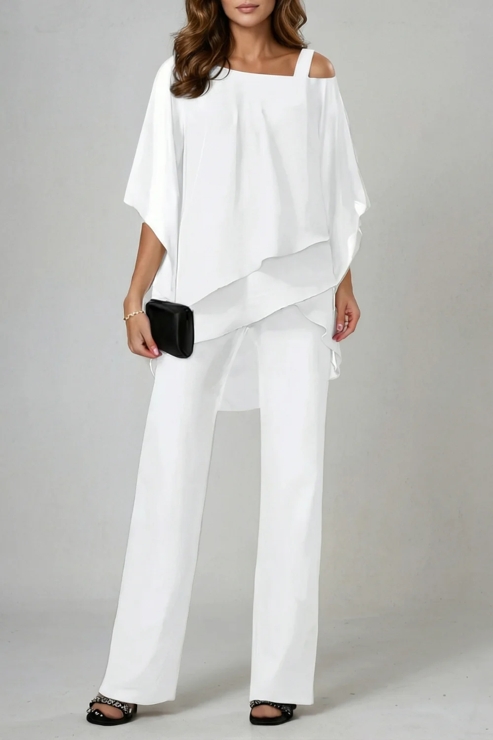 Élaria – Asymmetric chiffon flow – Top and trouser set