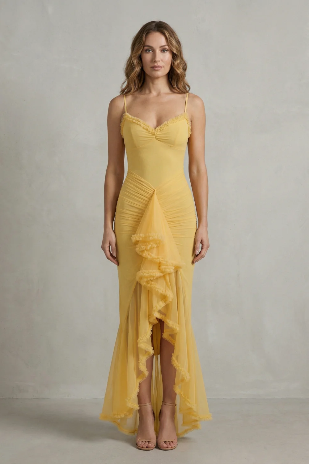 Phoebe – Feminine ruffle allure – Sleeveless high low maxi dress - Image 2