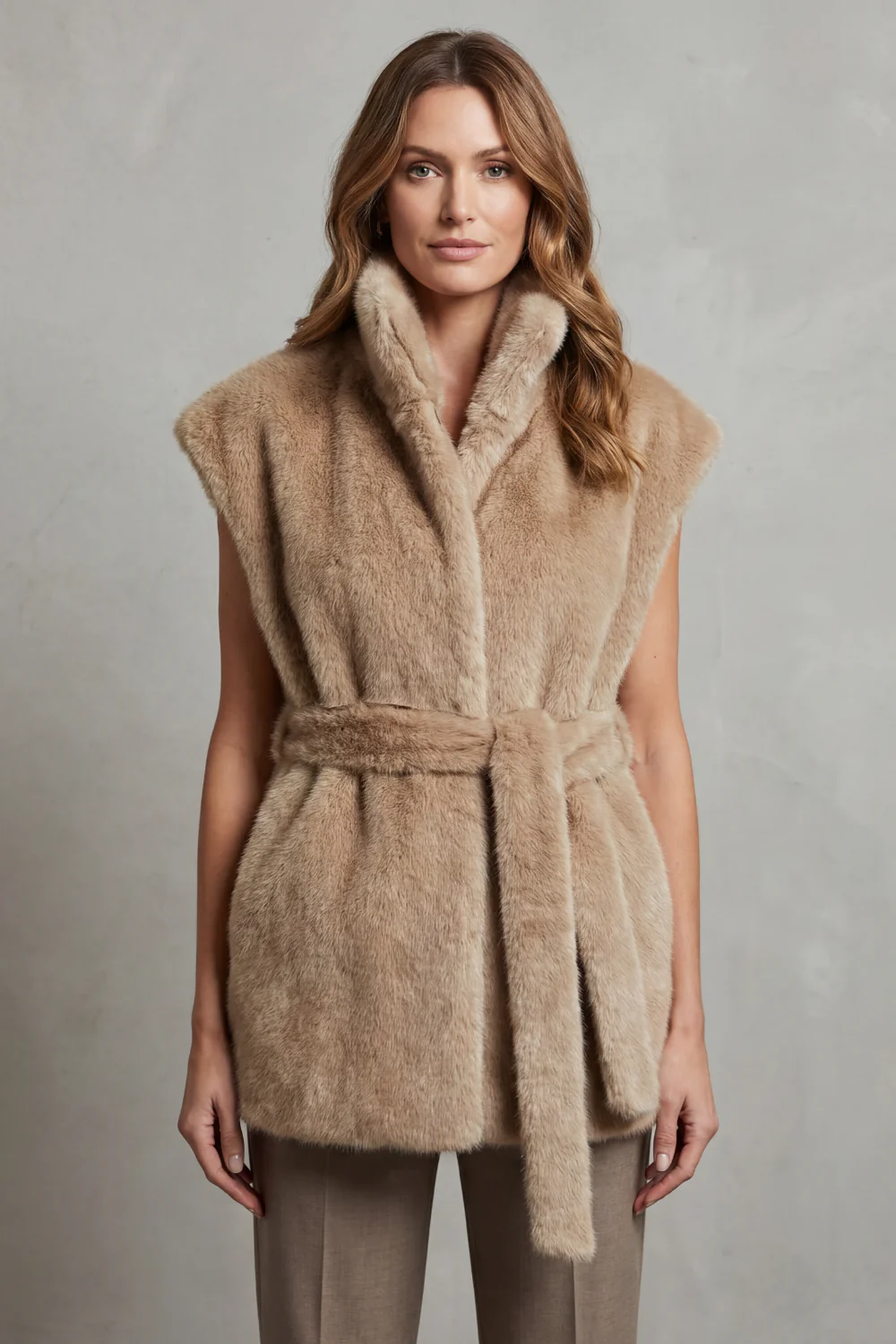 Quinn – Belted Faux Fur Longline Gilet - Image 2
