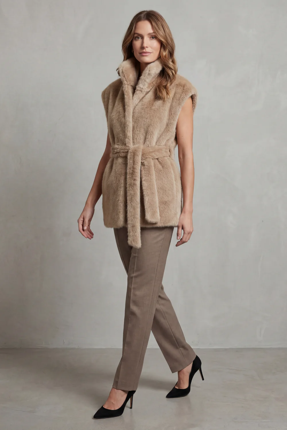 Quinn – Belted Faux Fur Longline Gilet - Image 3