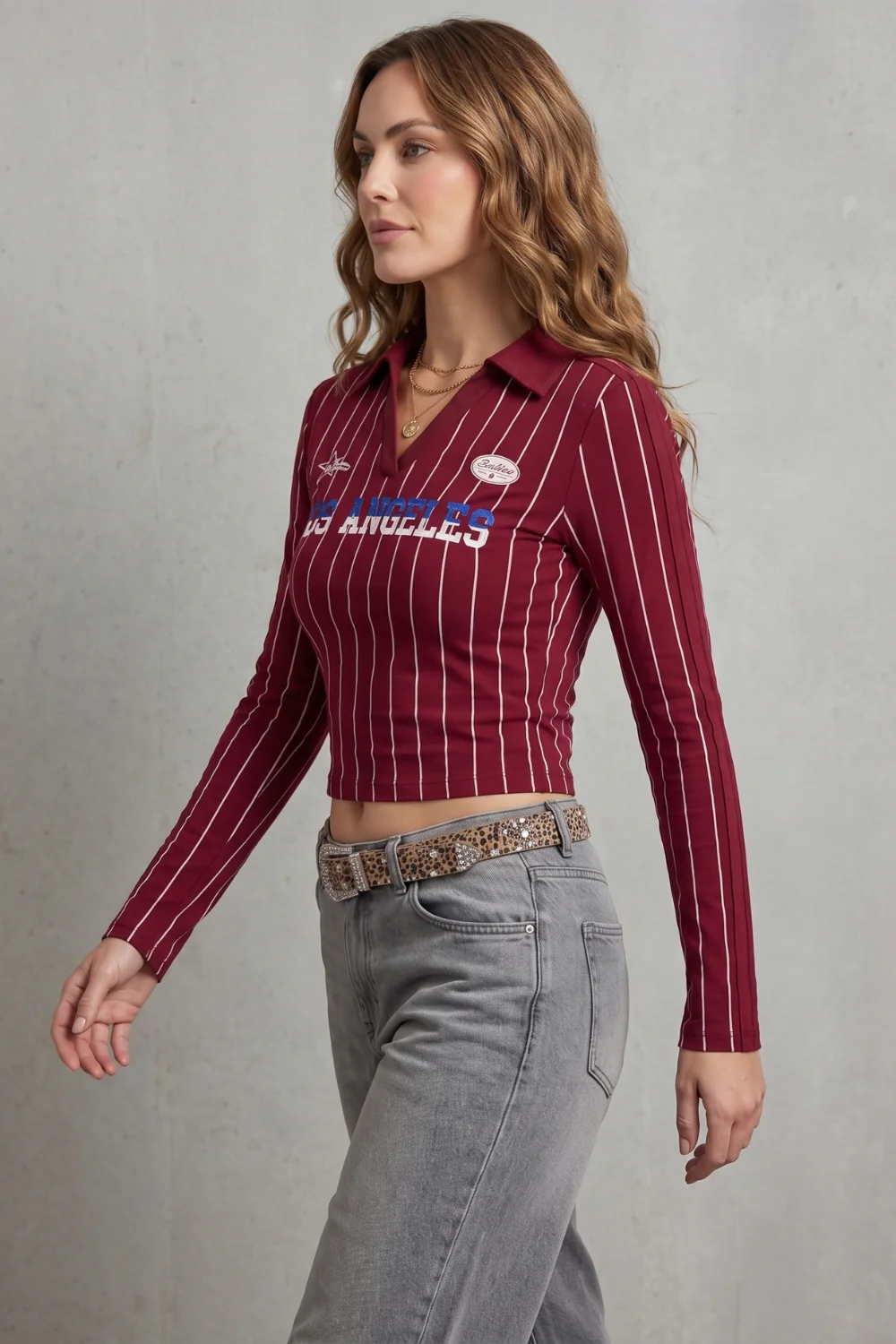 Rivellea – Striped graphic detail – Cropped long sleeve top - Image 3