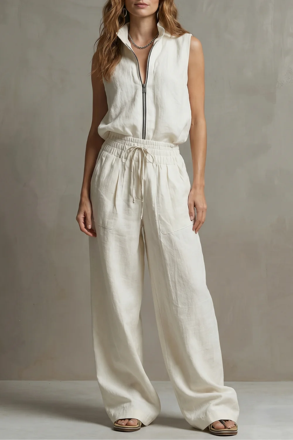 Roselune – Relaxed zip-front elegance – Trouser set