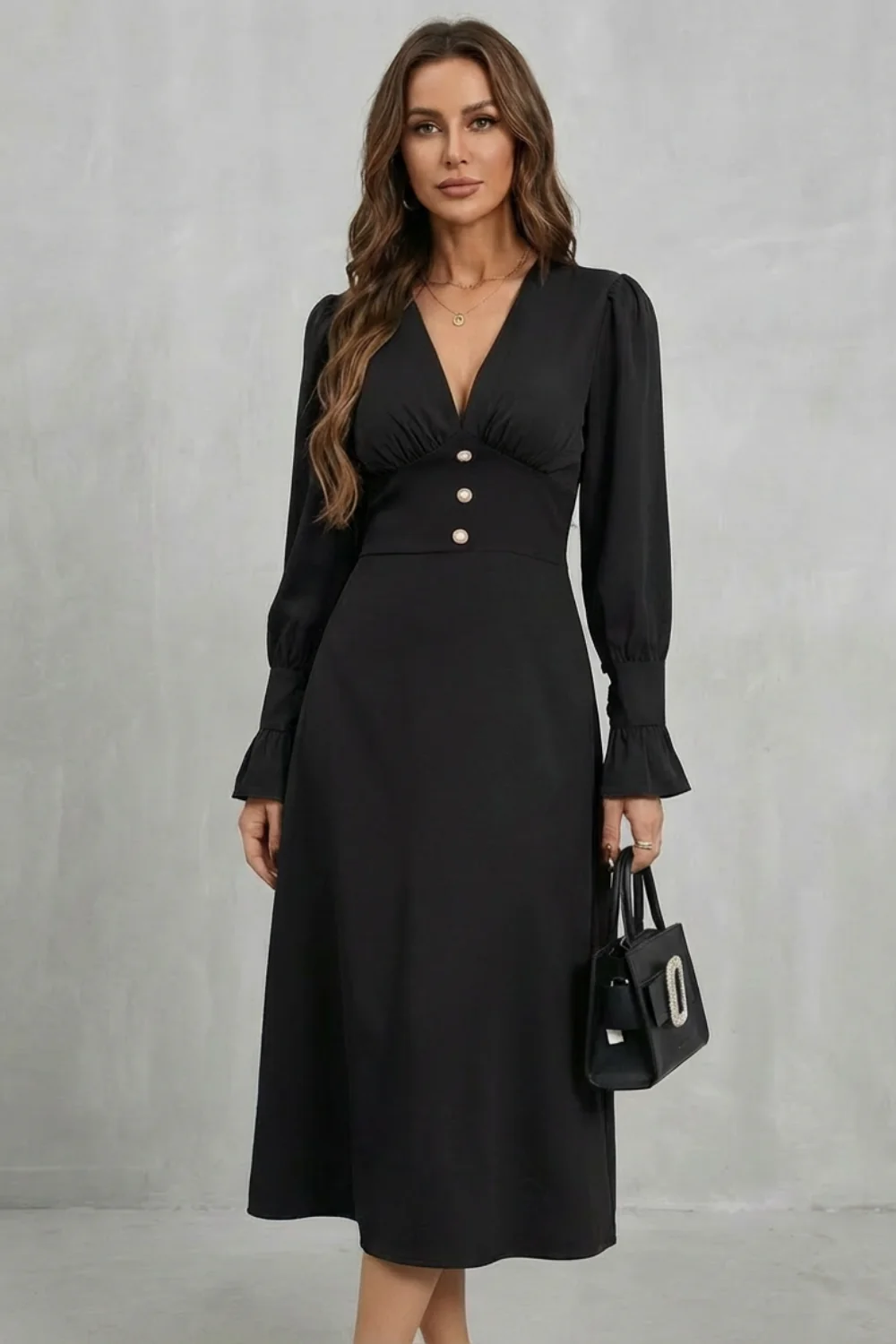 Serafina – Pearl button detail – Midi shirt dress - Image 10