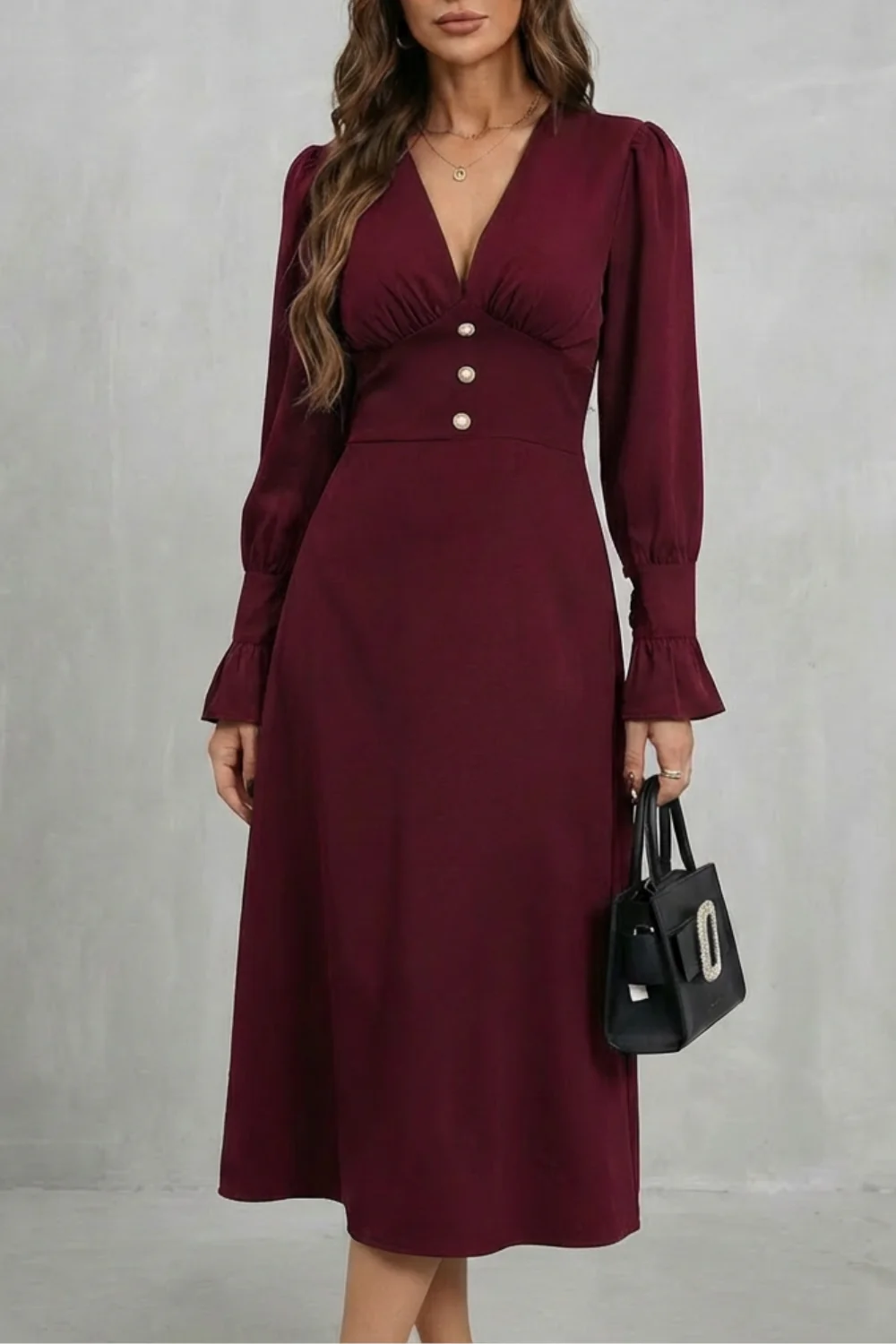 Serafina – Pearl button detail – Midi shirt dress - Image 5