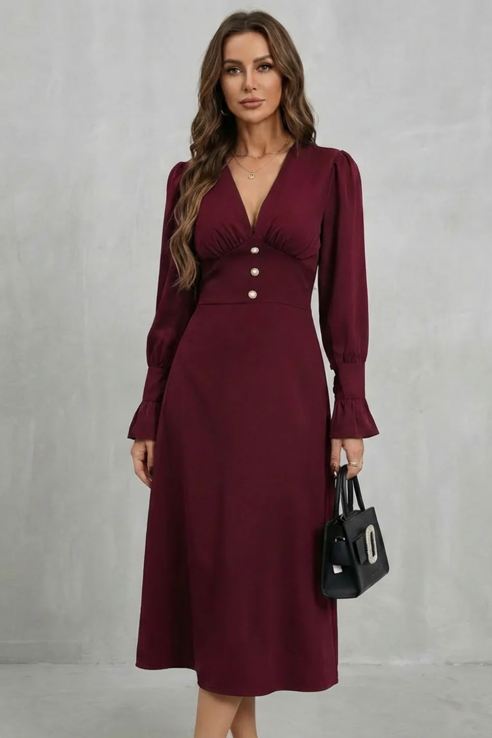 Serafina – Pearl button detail – Midi shirt dress - Image 6