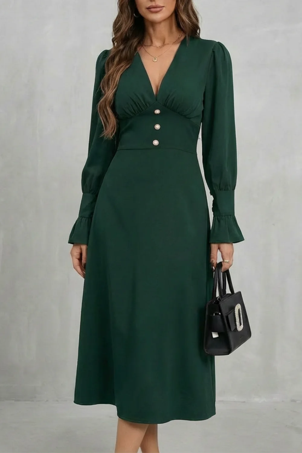 Serafina – Pearl button detail – Midi shirt dress - Image 7
