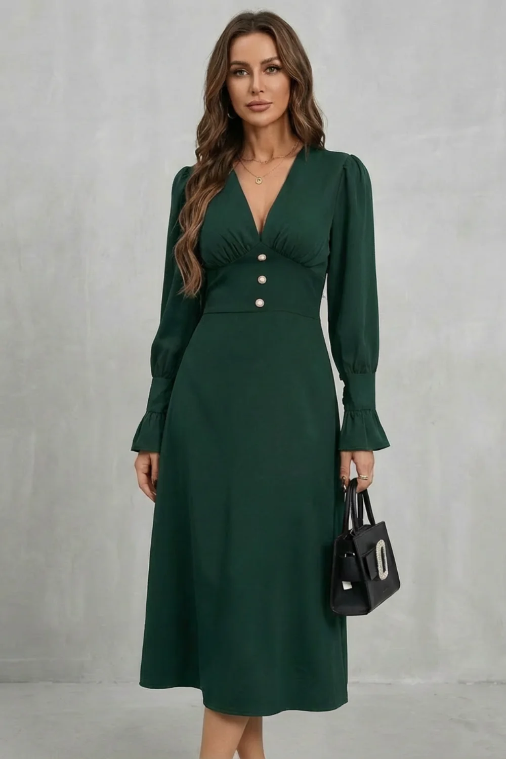 Serafina – Pearl button detail – Midi shirt dress - Image 8