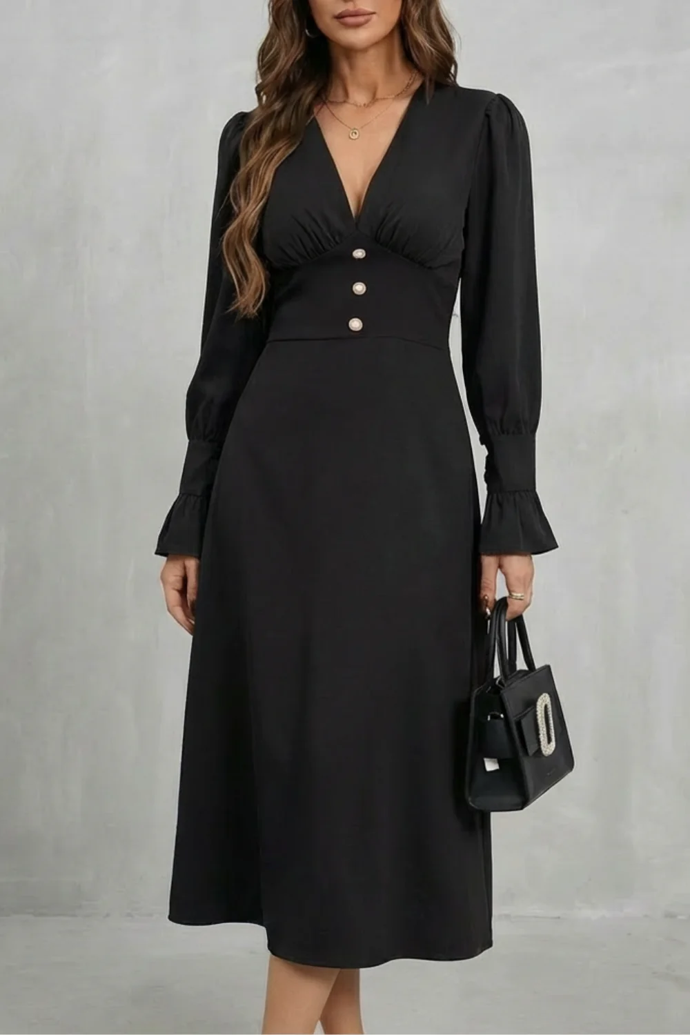 Serafina – Pearl button detail – Midi shirt dress - Image 9