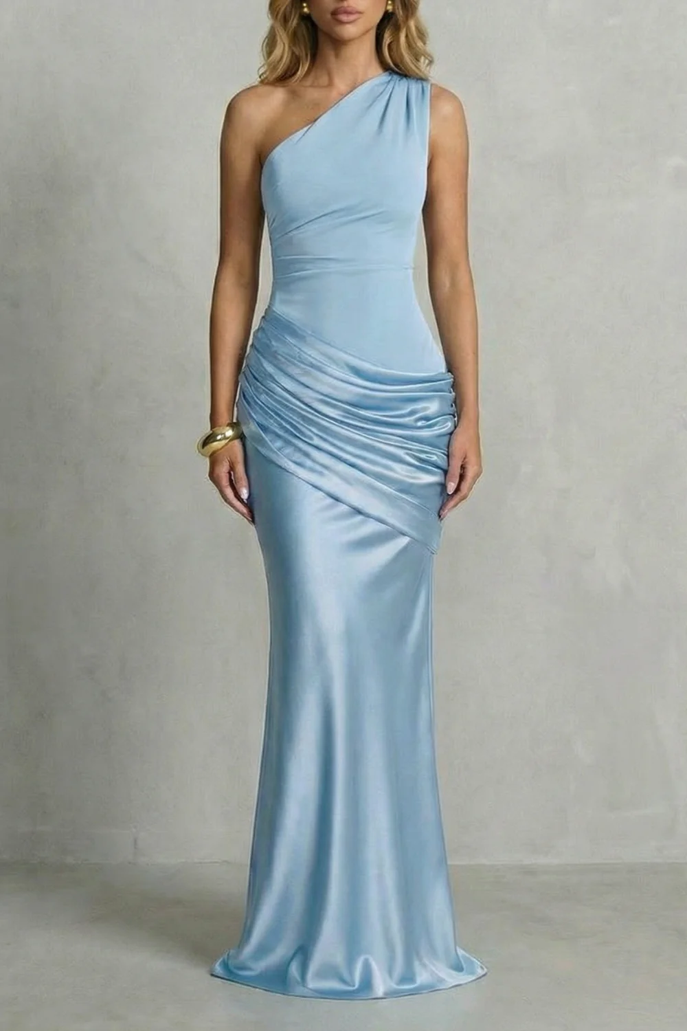 Seraphielle – Satin draped elegance – One shoulder maxi dress - Image 5
