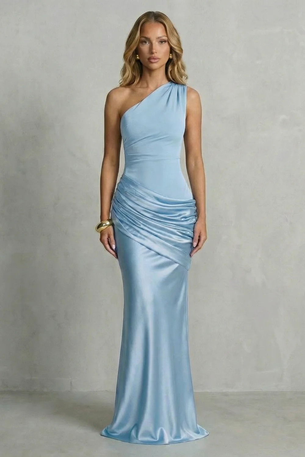 Seraphielle – Satin draped elegance – One shoulder maxi dress - Image 6