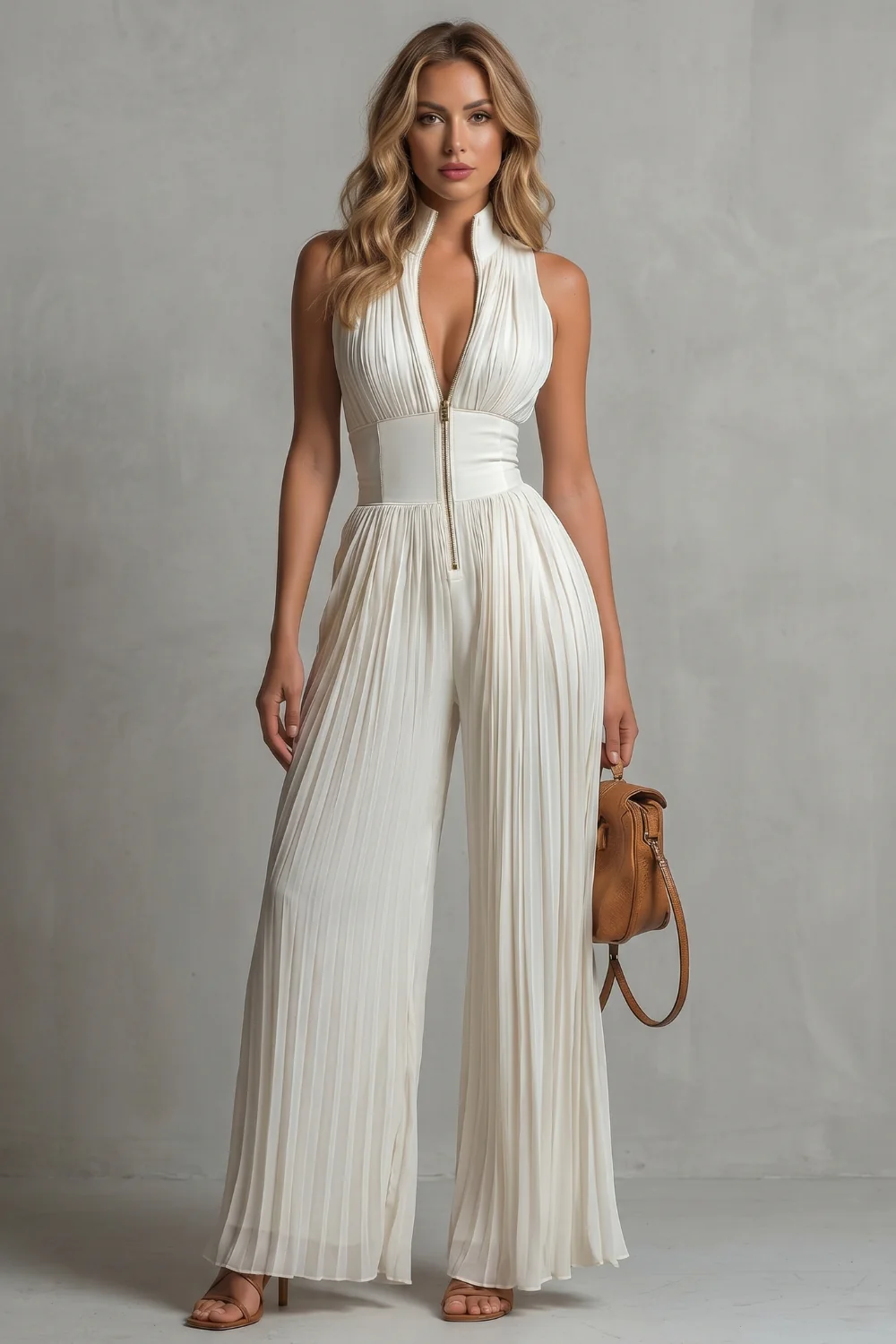 Seraphina – Pleated halter elegance – Wide-leg jumpsuit - Image 2