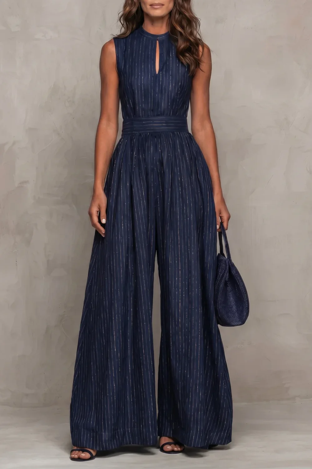 Seravelle – Striped elegant keyhole – Wide leg jumpsuit