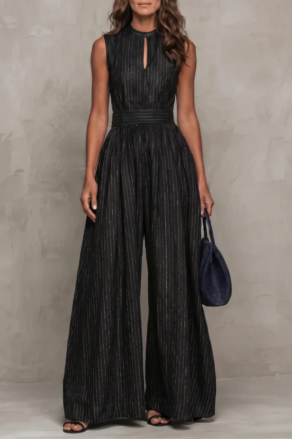 Seravelle – Striped elegant keyhole – Wide leg jumpsuit - Image 10