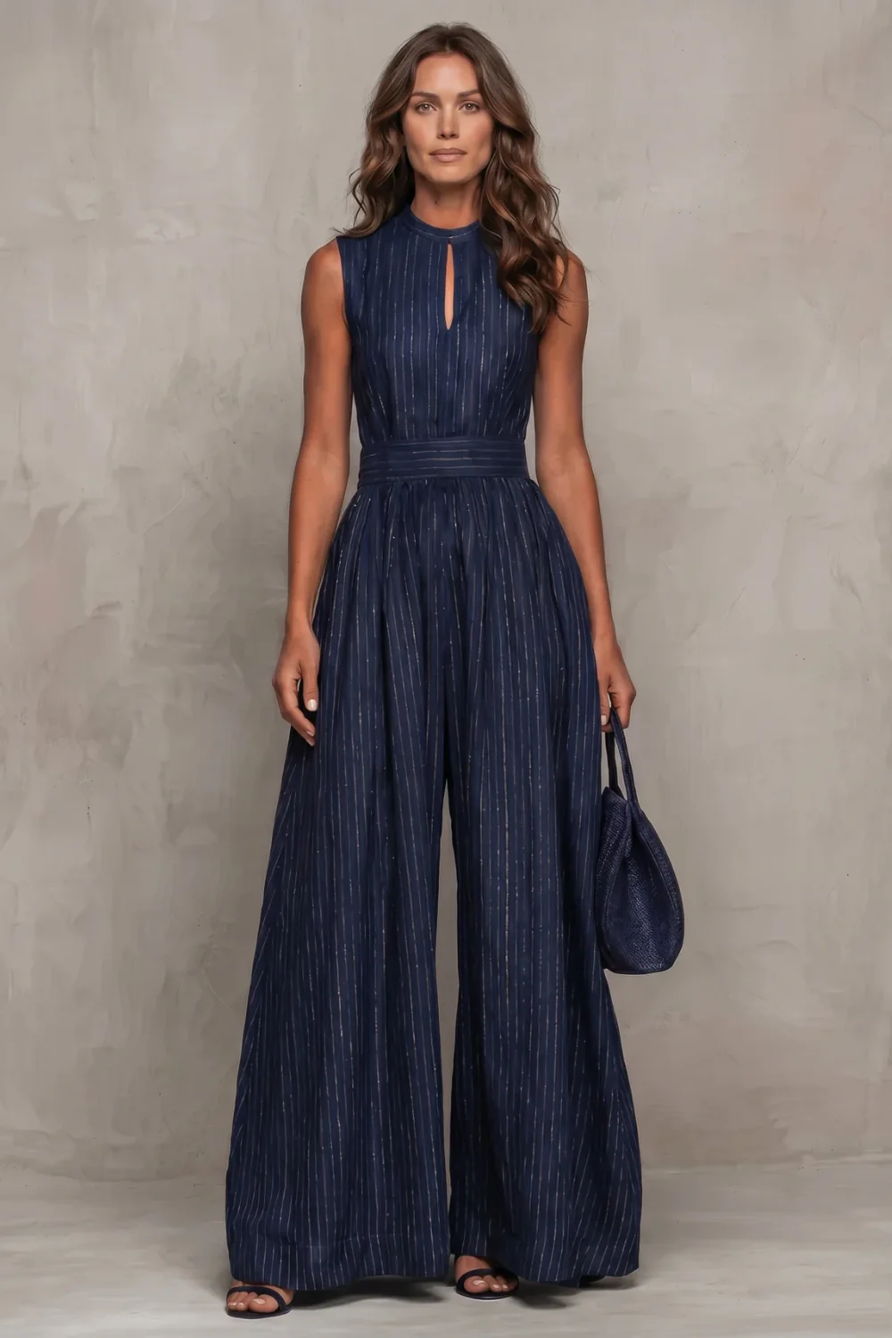Seravelle – Striped elegant keyhole – Wide leg jumpsuit - Image 2