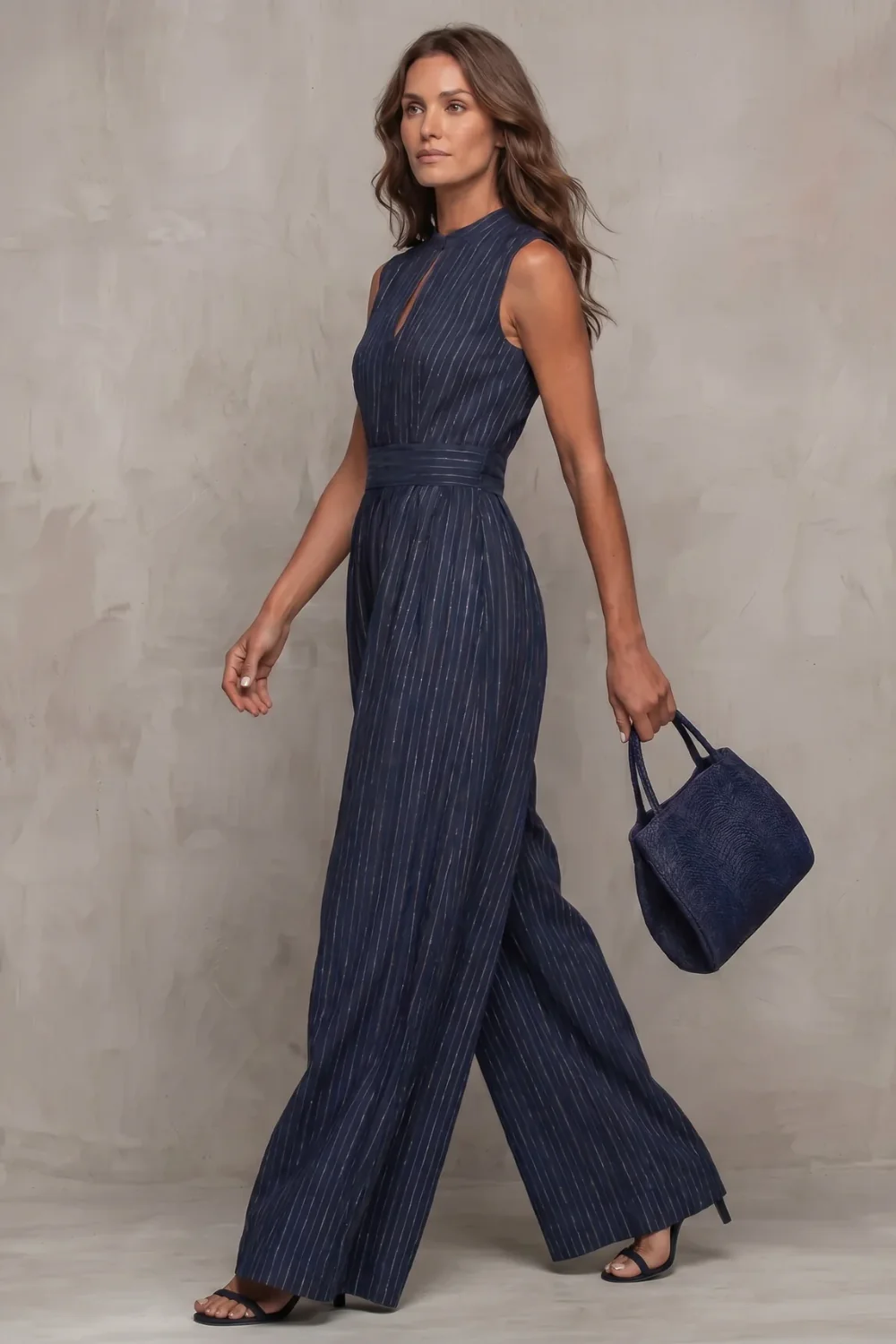 Seravelle – Striped elegant keyhole – Wide leg jumpsuit - Image 3