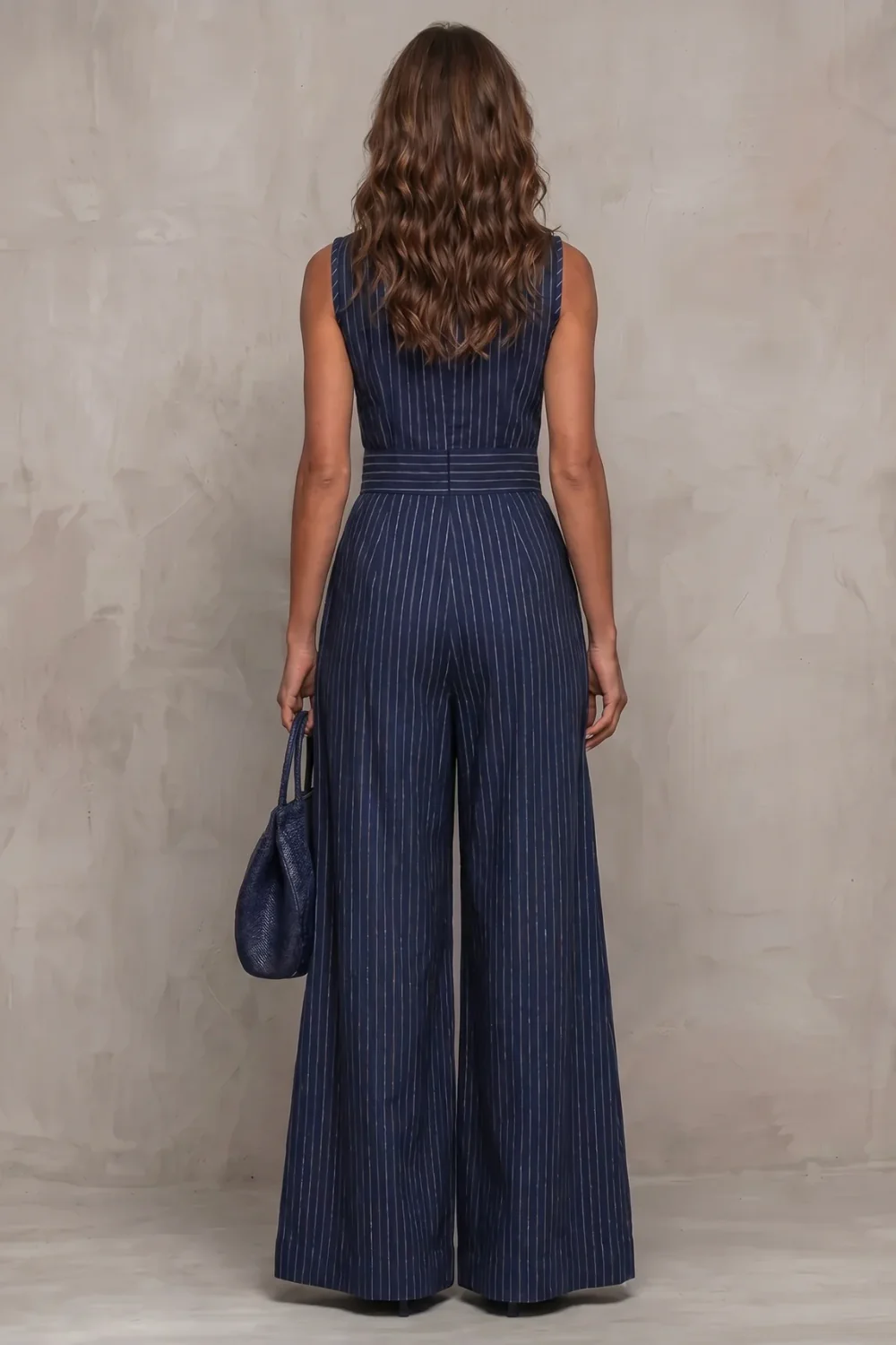 Seravelle – Striped elegant keyhole – Wide leg jumpsuit - Image 4