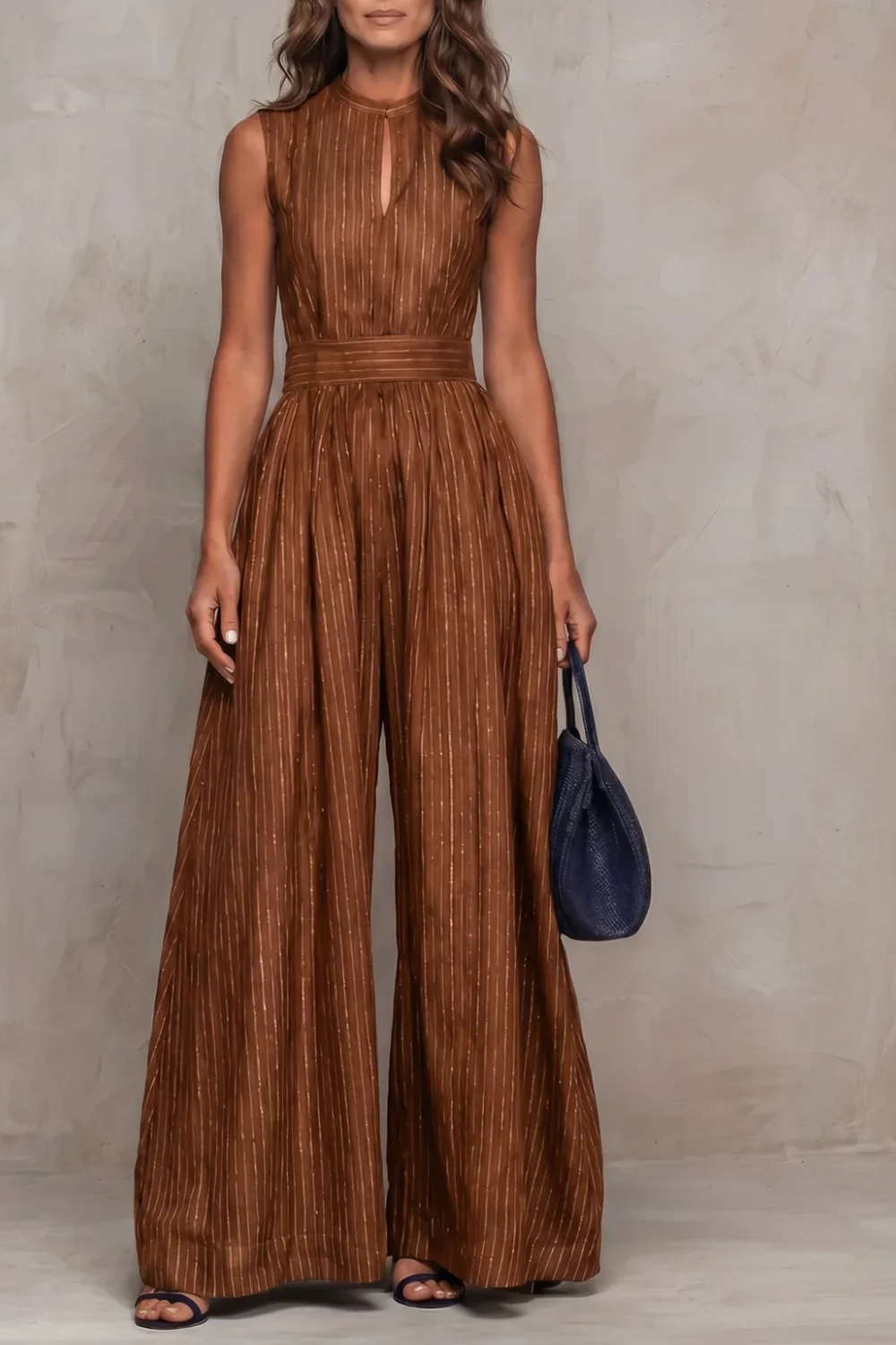 Seravelle – Striped elegant keyhole – Wide leg jumpsuit - Image 6