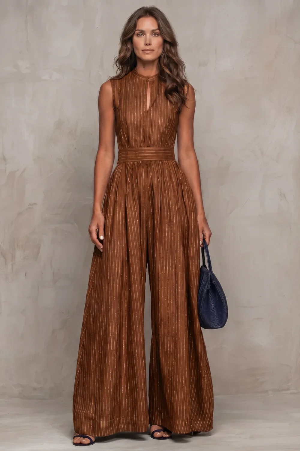 Seravelle – Striped elegant keyhole – Wide leg jumpsuit - Image 7