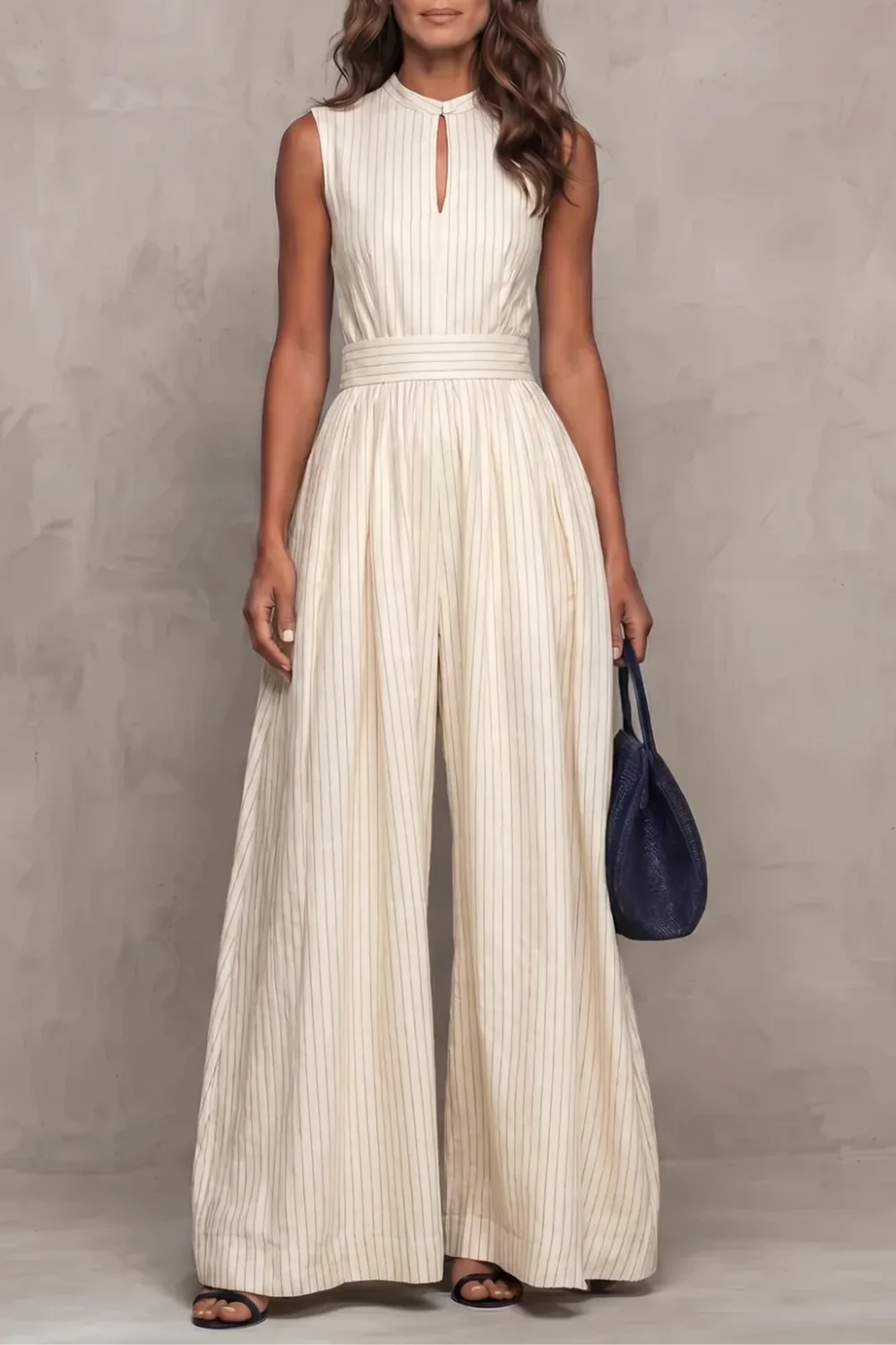 Seravelle – Striped elegant keyhole – Wide leg jumpsuit - Image 8