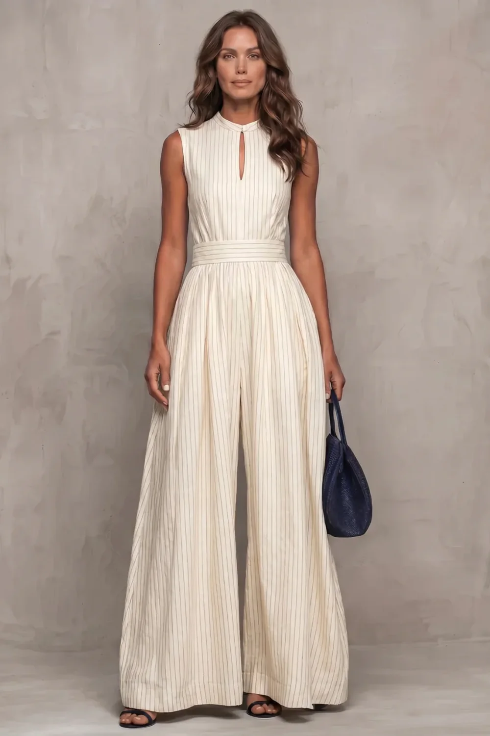 Seravelle – Striped elegant keyhole – Wide leg jumpsuit - Image 9