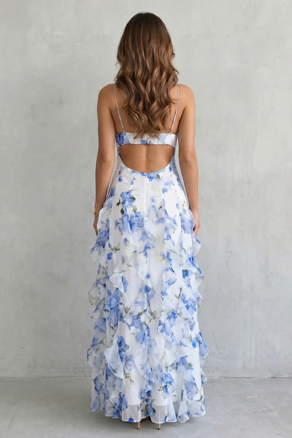 Sestina – Sheer floral cascade – Ruffled evening maxi dress - Image 4