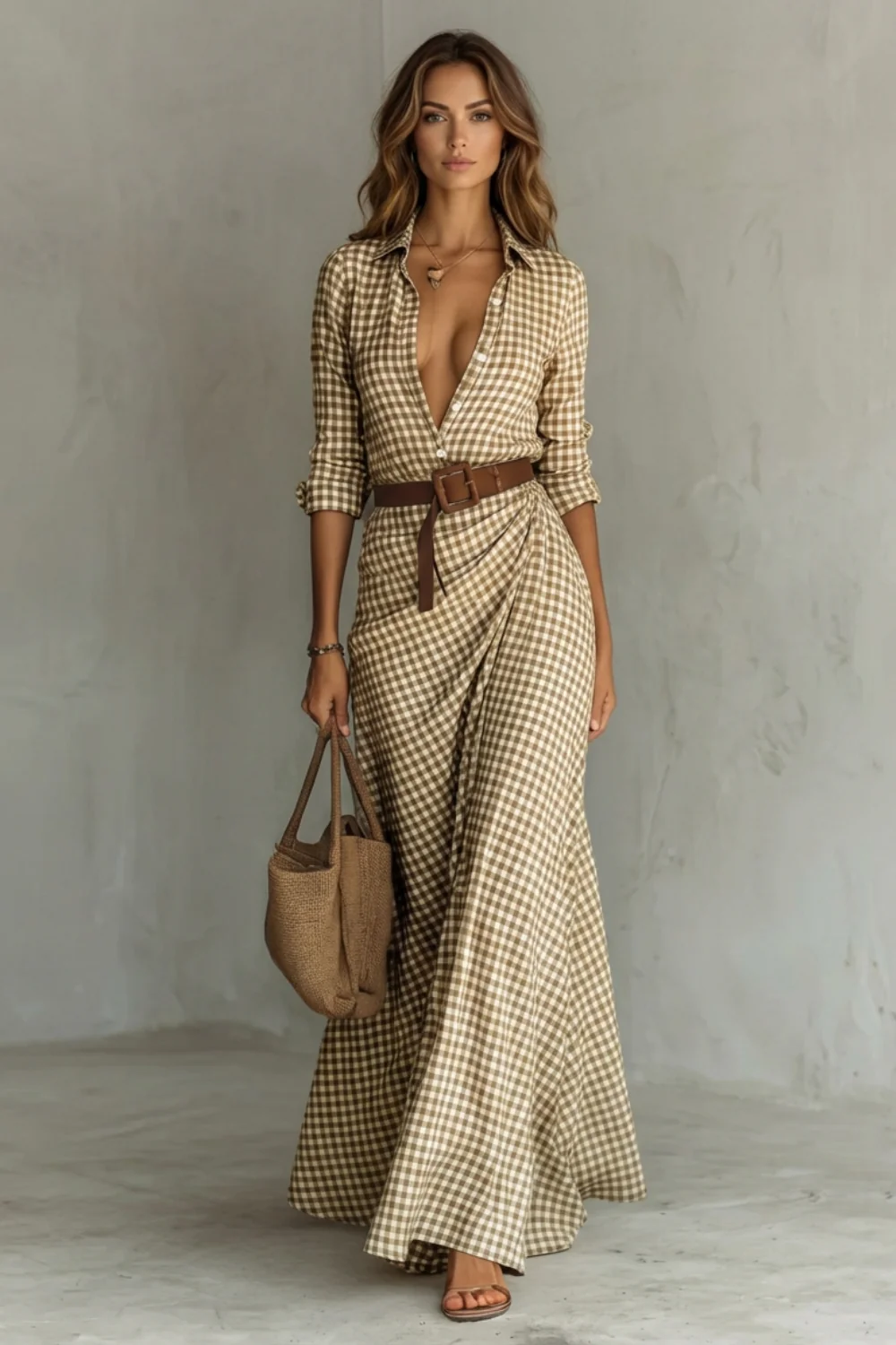 Sienna – Elegant Pleated Belted Dress – Autumn Solid Color Long Shirt Dress - Image 2