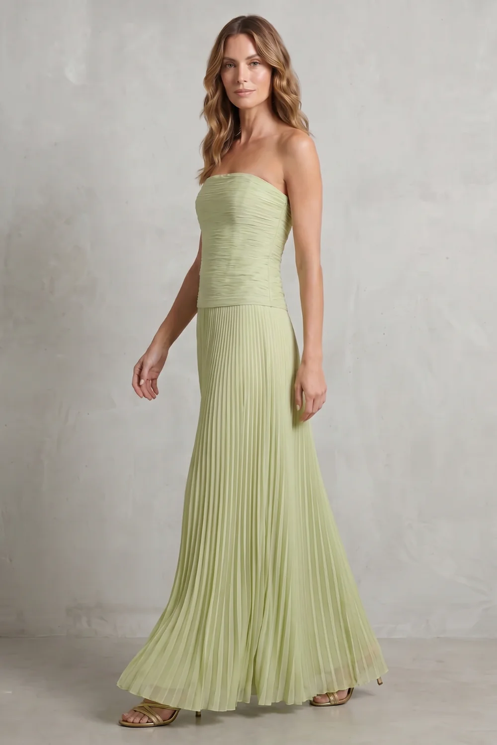 Skyelle – Pleated strapless elegance – Maxi dress - Image 3