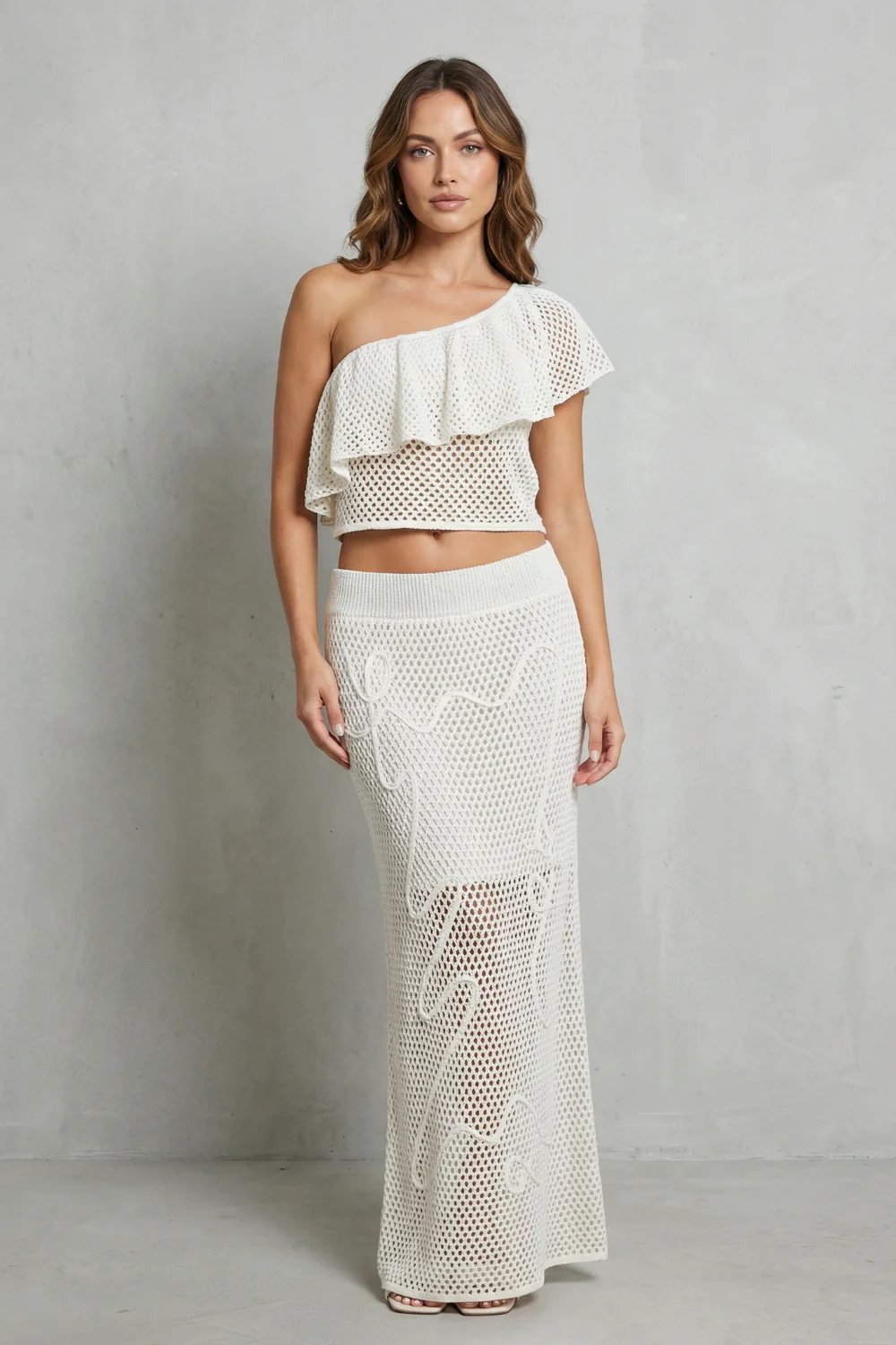 Solmara – Openwork ruffle elegance – Knit skirt set - Image 2