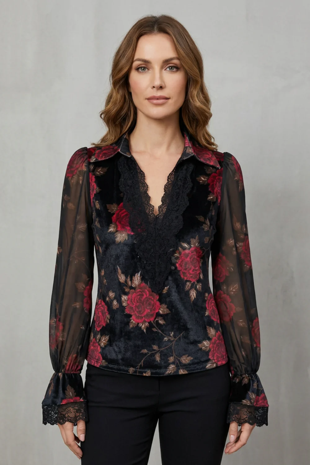 Théonie – Lace Cuff Velvet Blazer – Tailored Romantic Jacket - Image 2