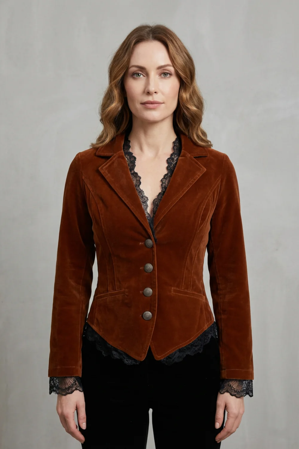 Valdrienne – Tailored lace accent – Velvet blazer - Image 2