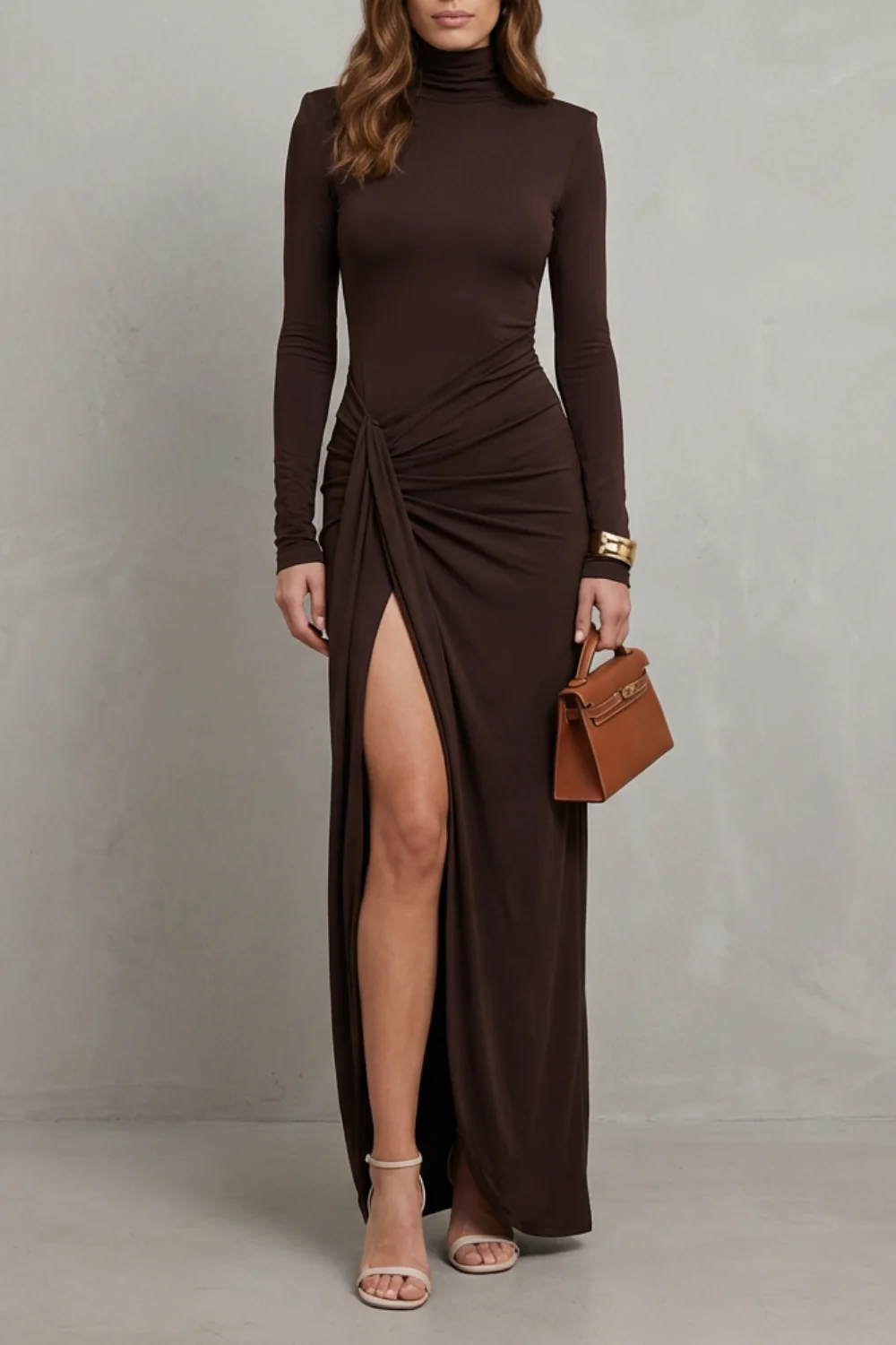 Vanessa – Draped Waist High-Slit Dress – Sophisticated Evening Glamour