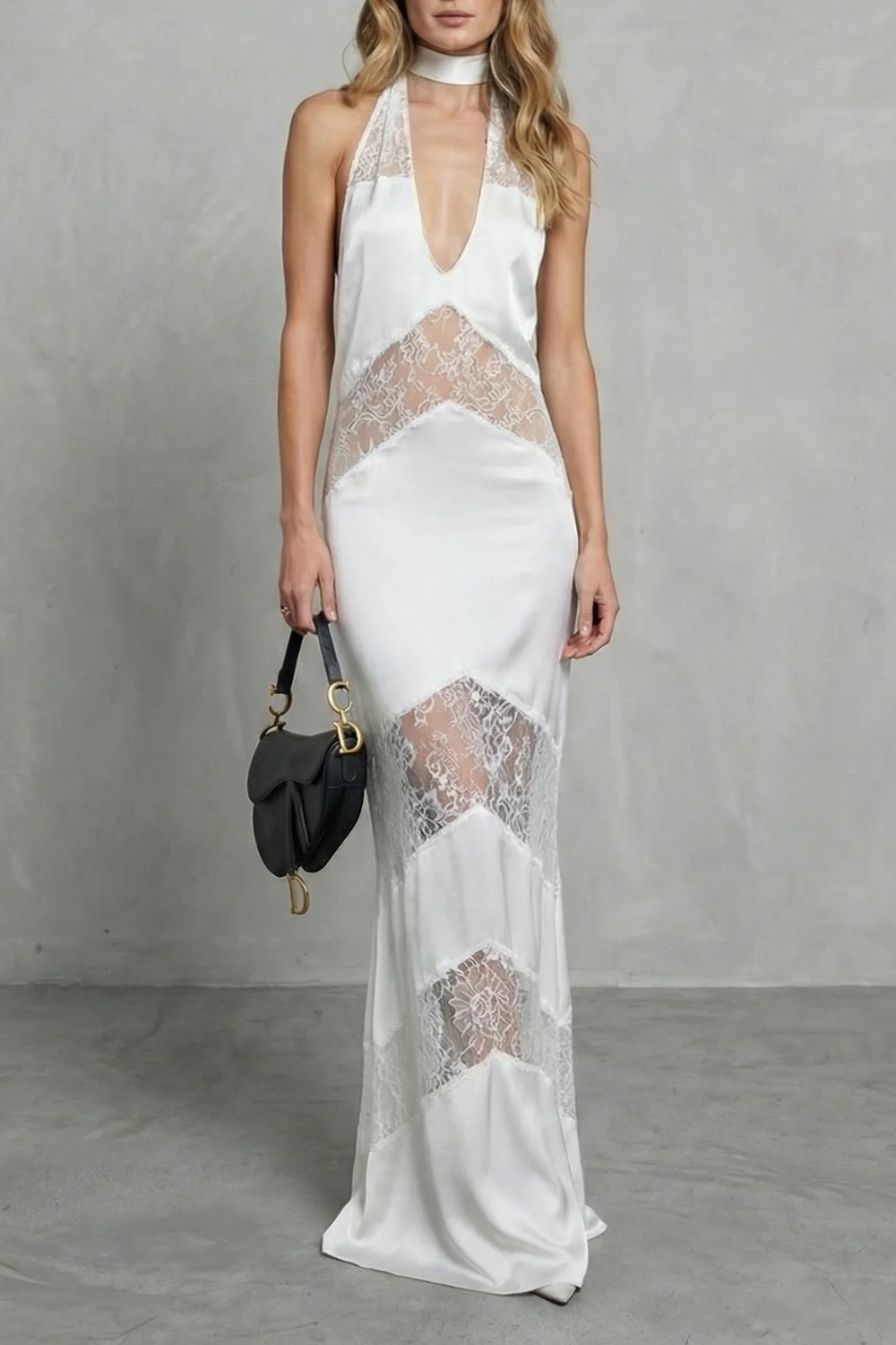 Velarisse – Lace panel allure – Halterneck maxi dress - Image 5