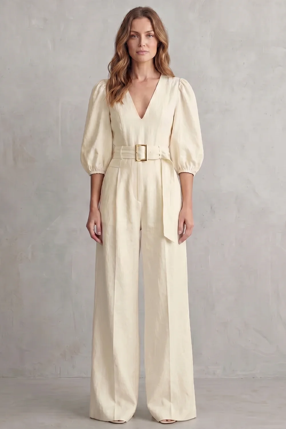 Velmora – Elegant belted puff sleeve – Wide leg jumpsuit - Image 2