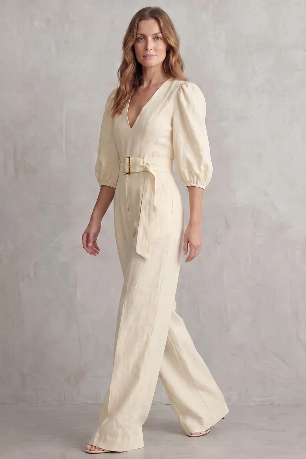 Velmora – Elegant belted puff sleeve – Wide leg jumpsuit - Image 3