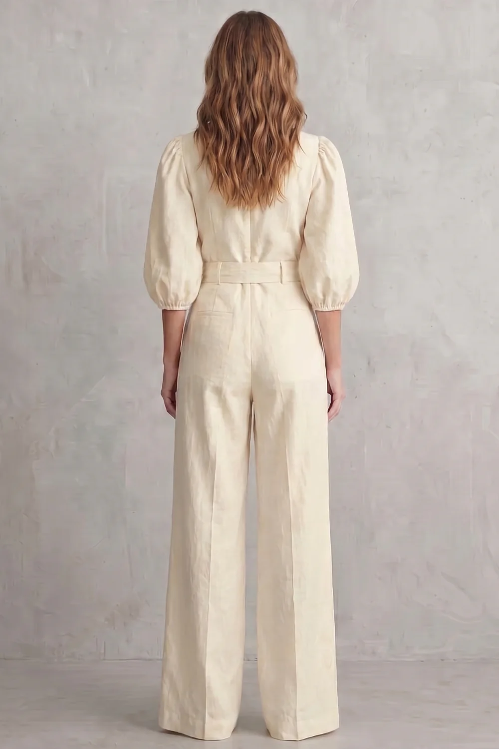 Velmora – Elegant belted puff sleeve – Wide leg jumpsuit - Image 4