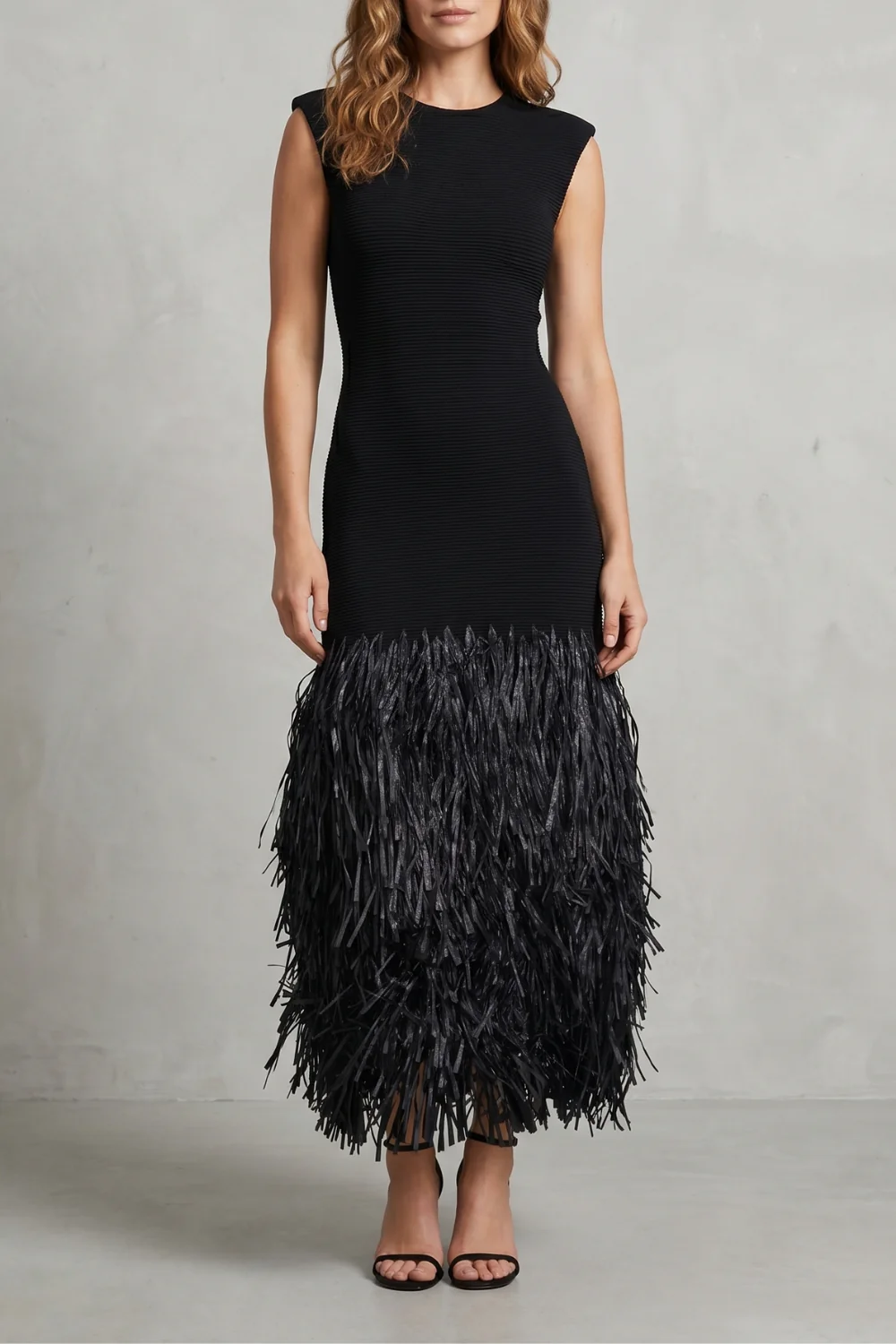Veloura – Raffia fringe elegance – Midi dress