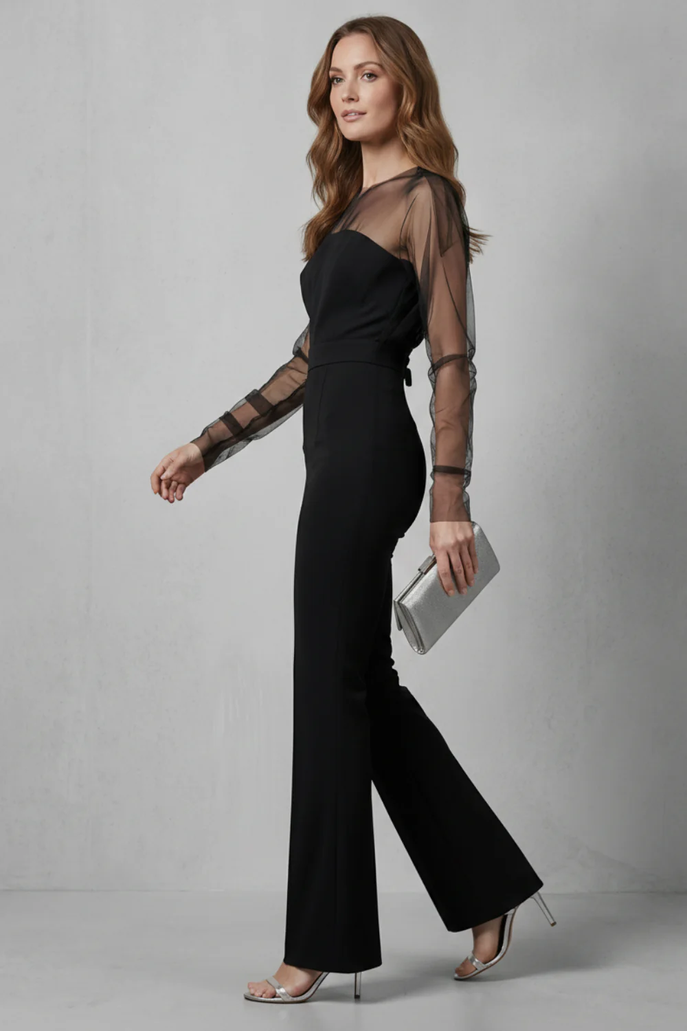 Veloura – Sheer illusion elegance – Flared-leg jumpsuit - Image 3