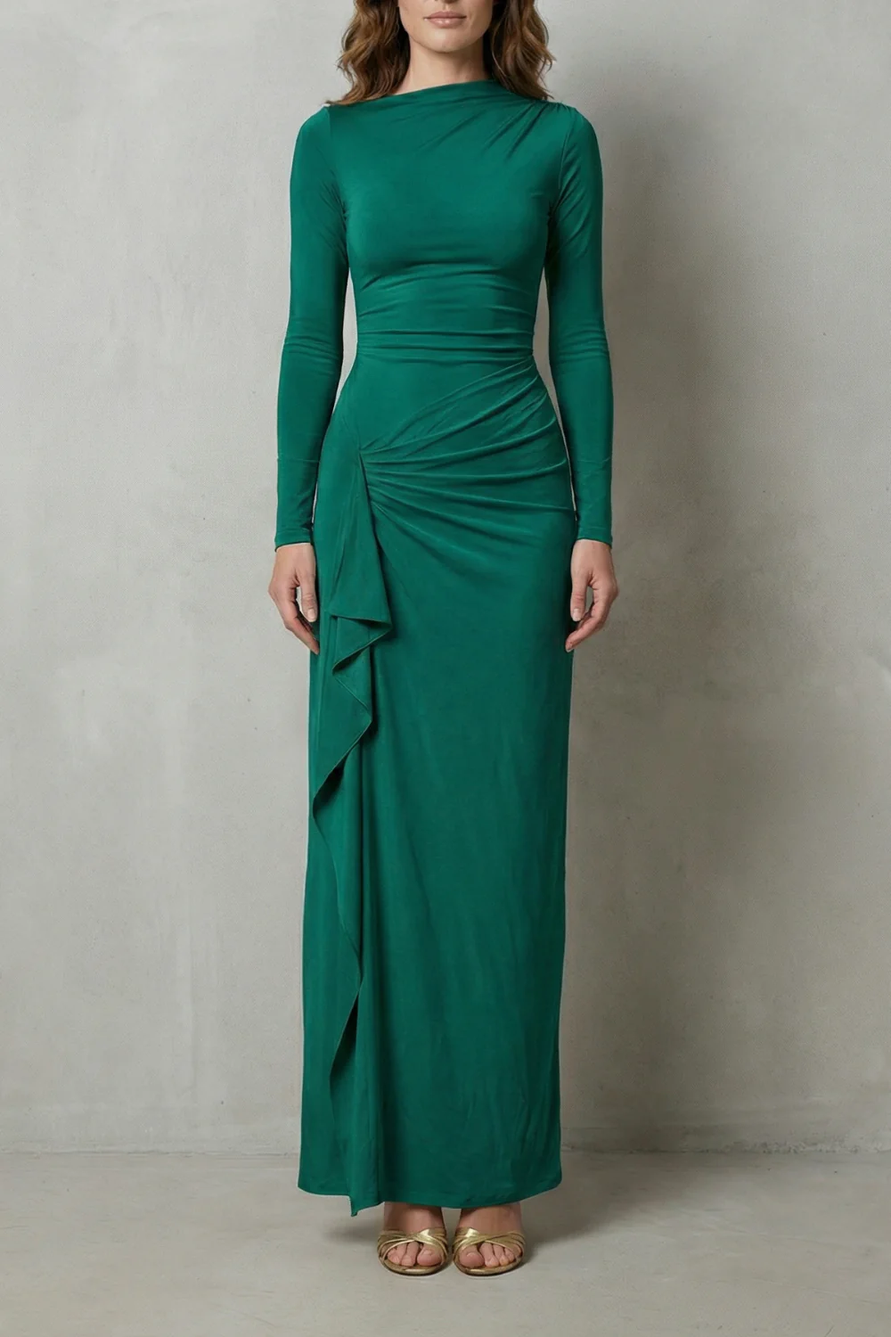 Veneta – Sculpted side drape – Long sleeve maxi gown - Image 13