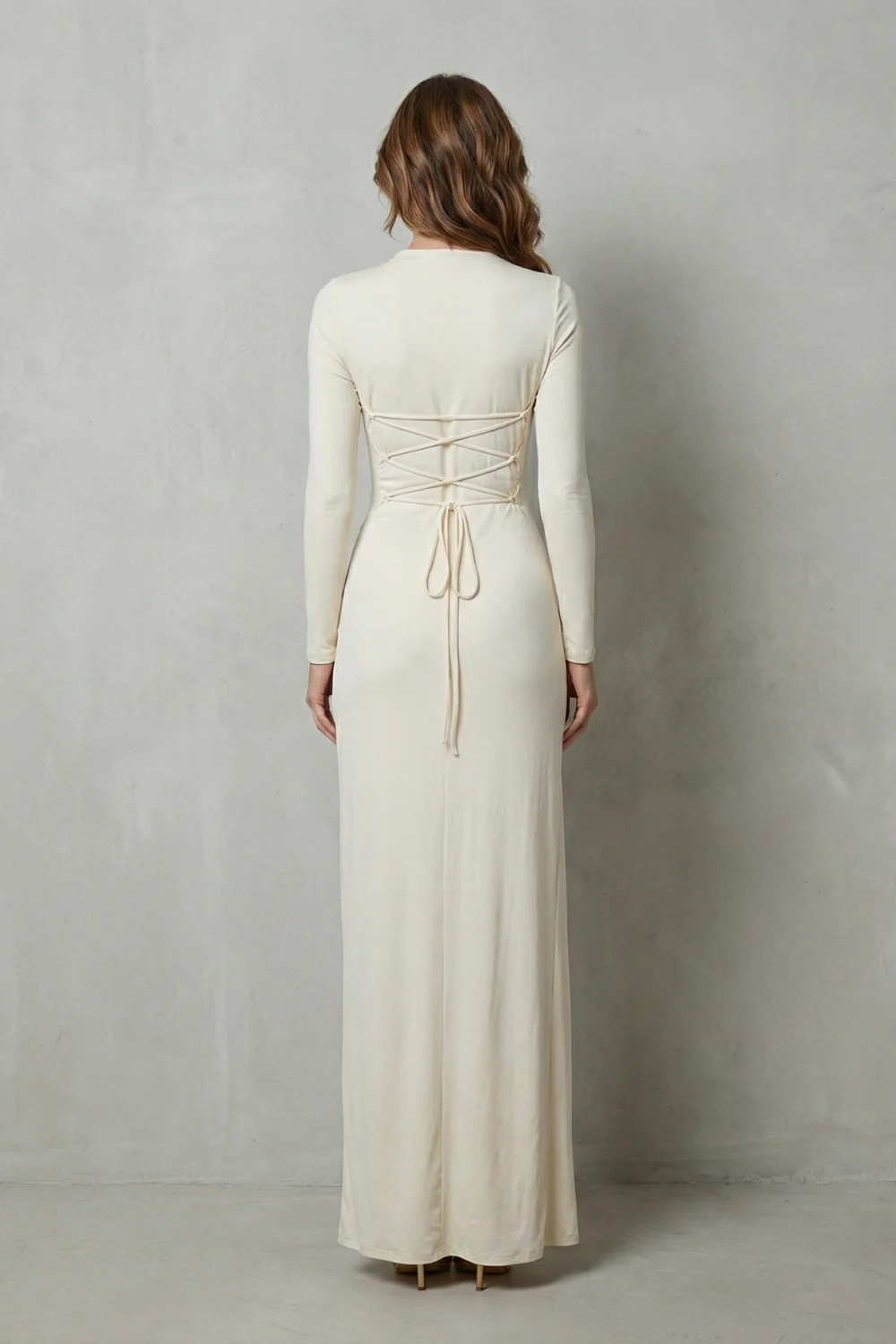 Veneta – Sculpted side drape – Long sleeve maxi gown - Image 4