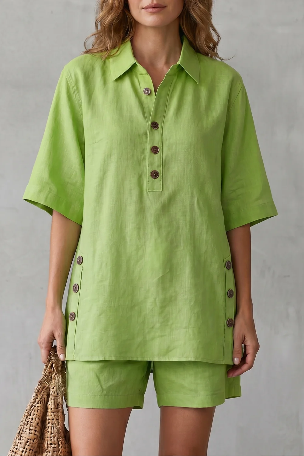 Verdelia – Relaxed button-detail comfort – Shorts set - Image 5