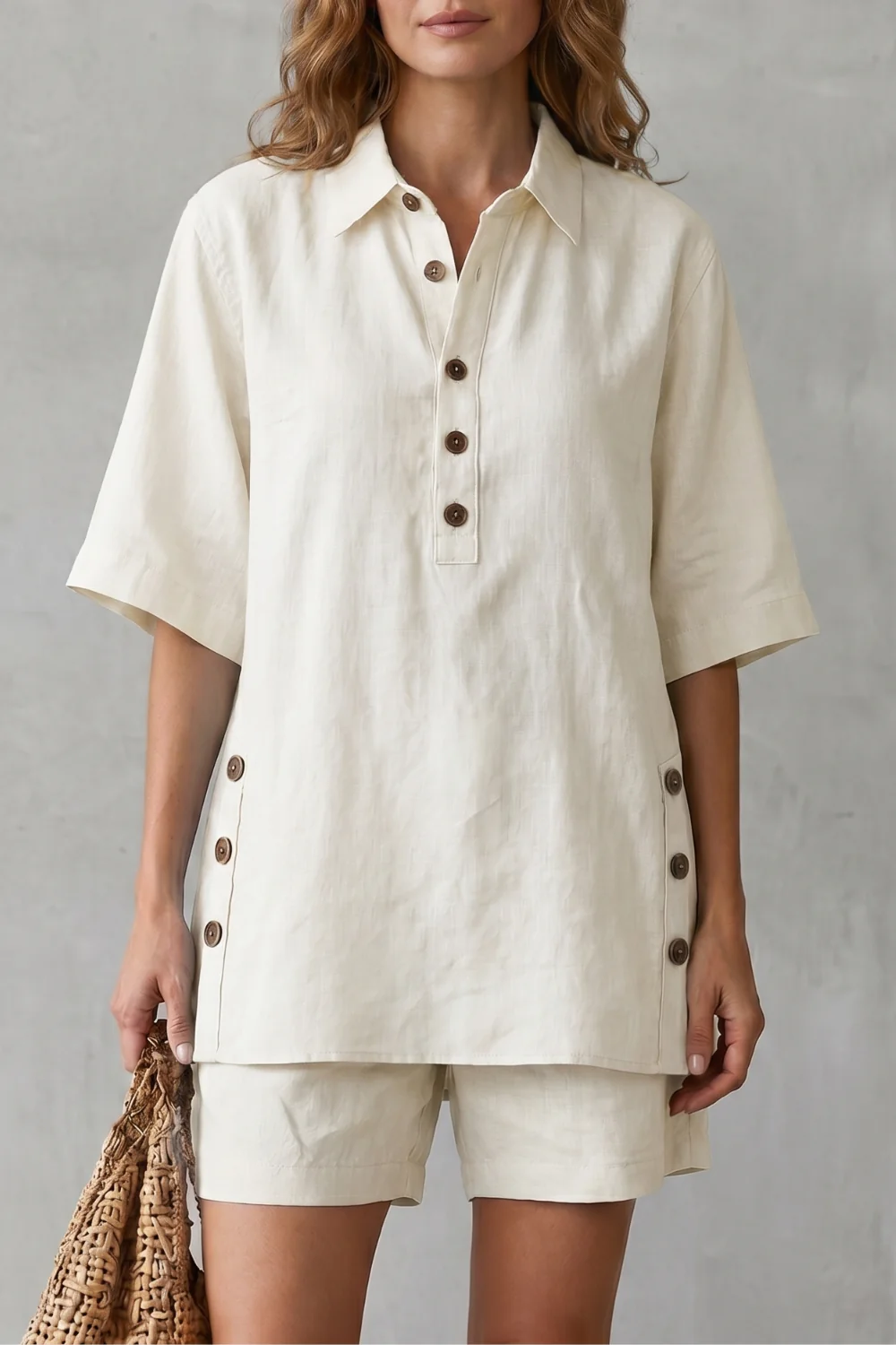 Verdelia – Relaxed button-detail comfort – Shorts set - Image 7