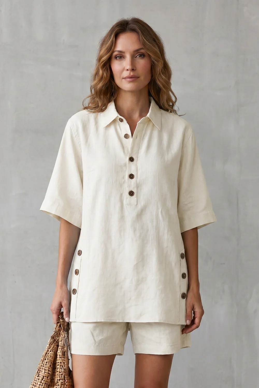 Verdelia – Relaxed button-detail comfort – Shorts set - Image 8