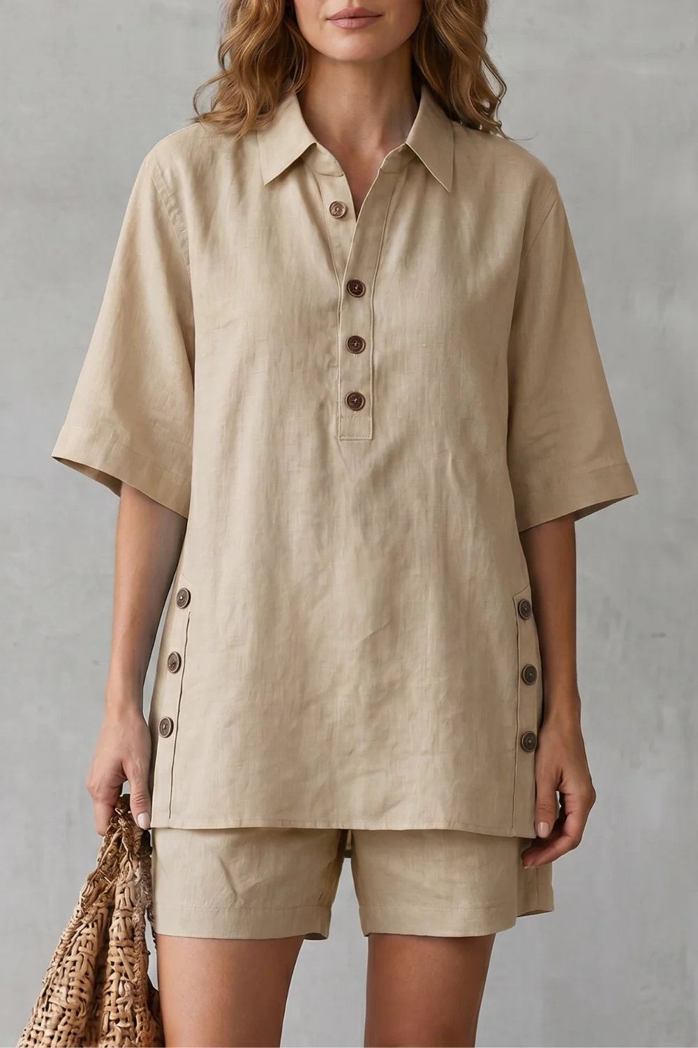Verdelia – Relaxed button-detail comfort – Shorts set - Image 9
