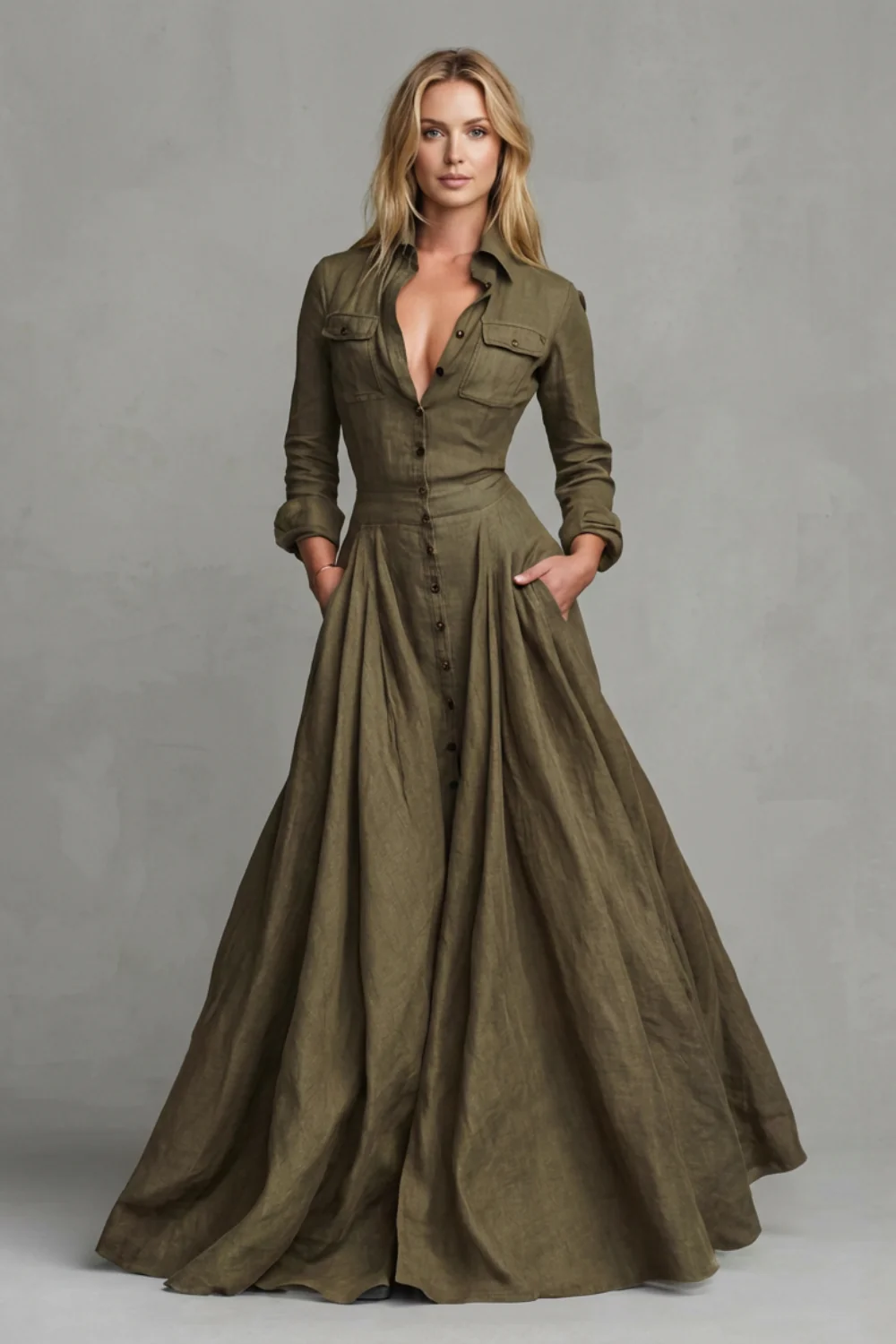 Verona – Long-Sleeved Collared Maxi Dress - Image 2