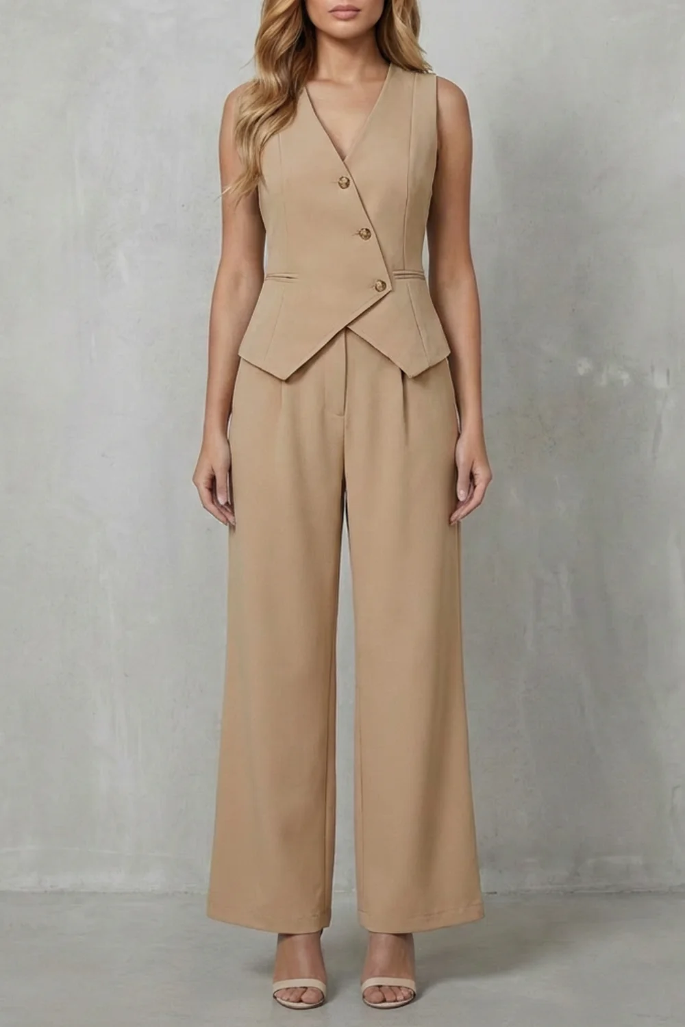 Vionna – Sleeveless Buttoned Suit Set – Chic Commuter Style - Image 5