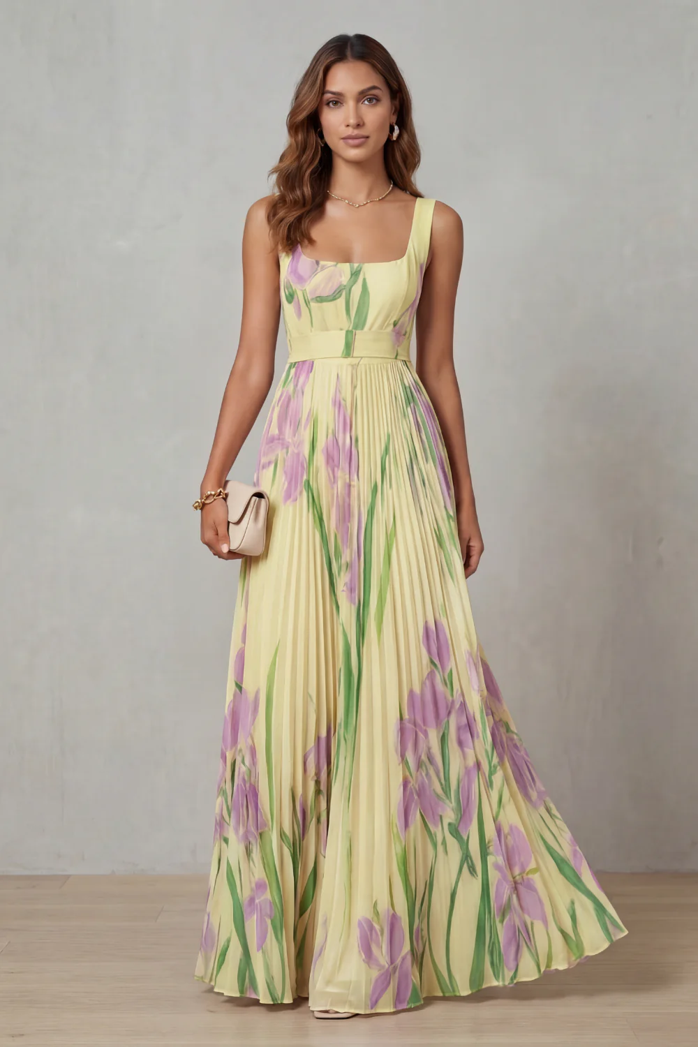 Vivienna – Watercolour floral – Pleated maxi dress - Image 10