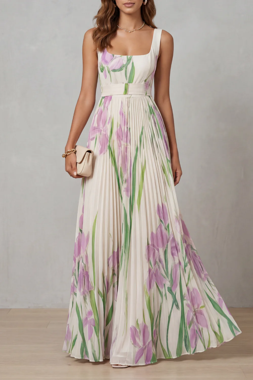 Vivienna – Watercolour floral – Pleated maxi dress - Image 11